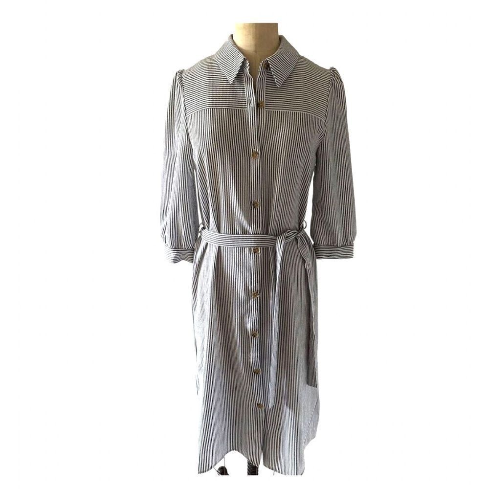 Monteau NWT Poplin Shirt Dress M. Grey and white pinstripe